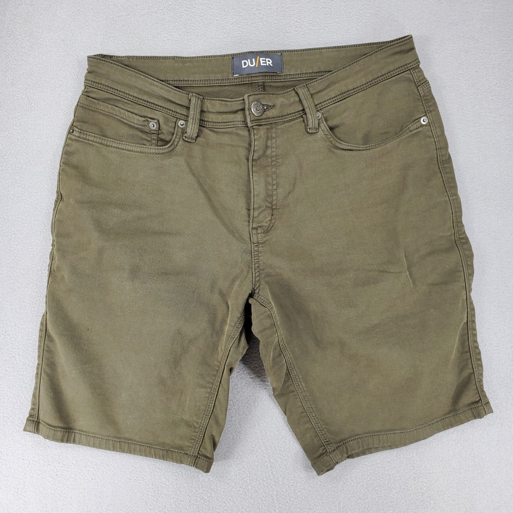 DU/ER Performance Shorts Mens 34 Olive Green N2X Relaxed Fit 5-Pocket Stretch
